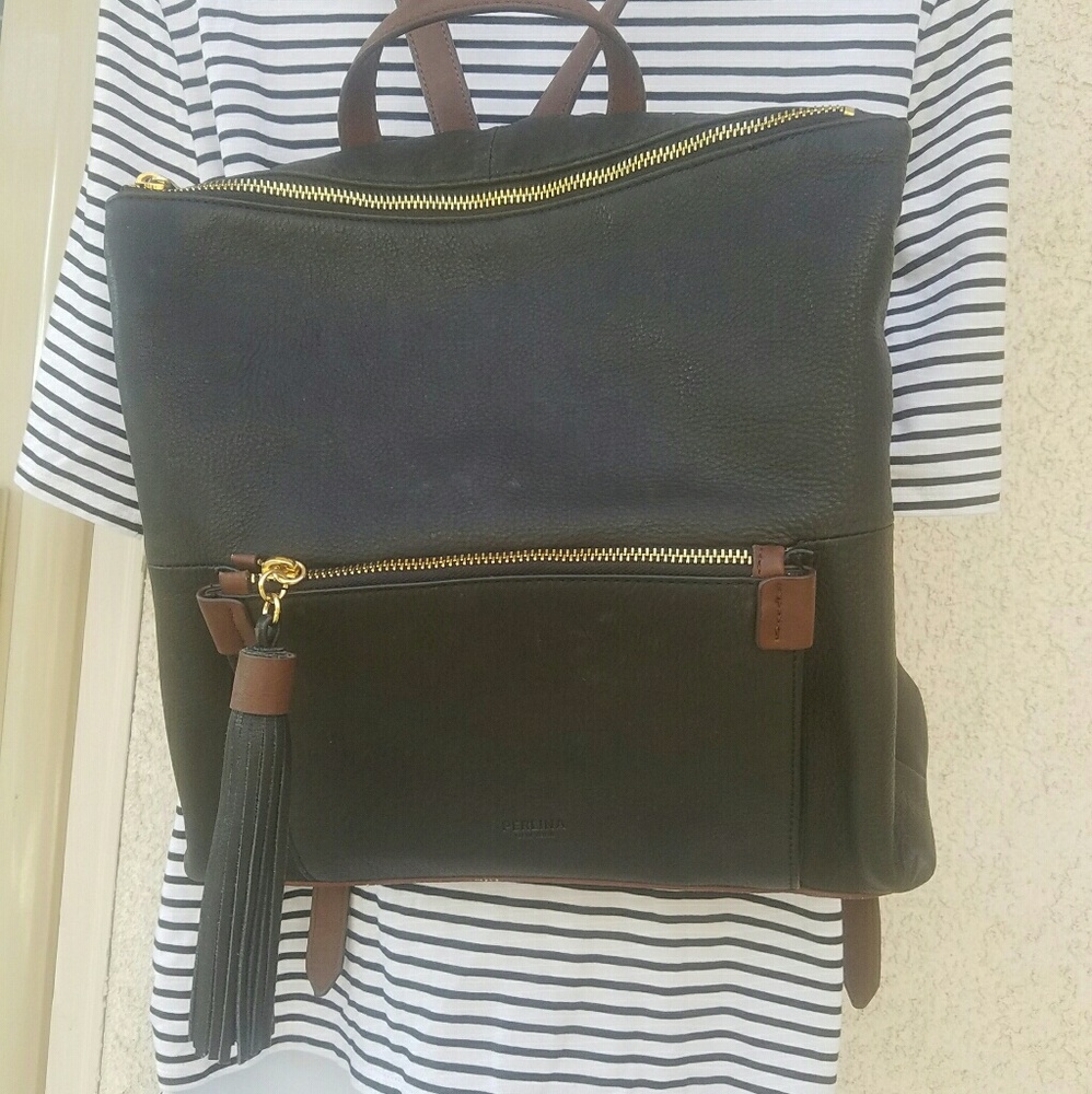 Perlina Leather Backpack black/brown